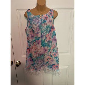 Vintage Trillium Floral Nightgown w Lace Hem Size S